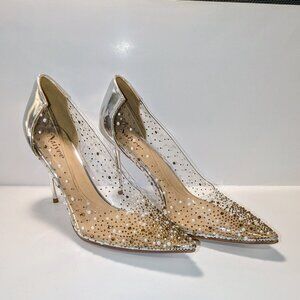 Naiyee Women's High Stiletto Heel, Clear wit Crystal Rhinestones Size 9.5